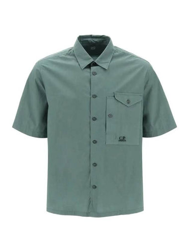 Cotton Popeline Short Sleeve Shirt Green - CP COMPANY - BALAAN 1