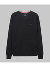 Signature Solid V-Neck Sweatshirt Black - TOMMY HILFIGER - BALAAN 1