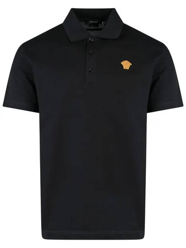 Embroidered Logo Polo Shirt Black - VERSACE - BALAAN 1