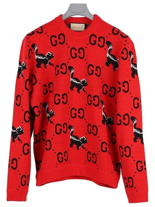 GG logo skunk wool knit top red - GUCCI - BALAAN.