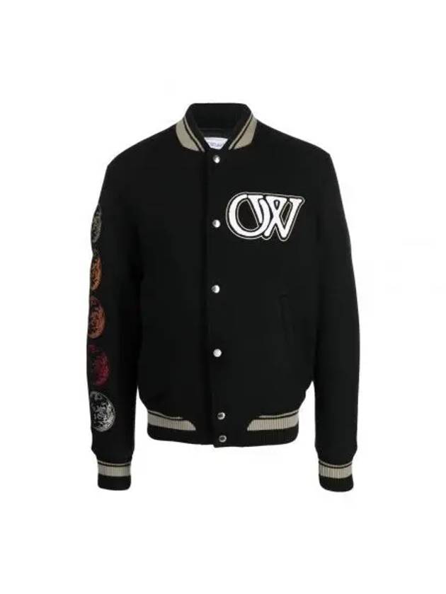 Moon Phase Varsity Bomber Jacket Black - OFF WHITE - BALAAN 2