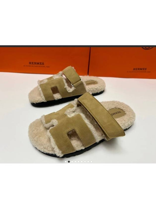 Chypre sandals women s slippers goatskin suede beige ecru H222195Z - HERMES - BALAAN 1