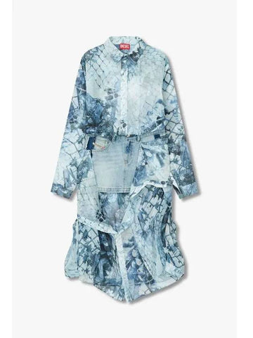 Women s Denim Mix Chiffon Shirt Dress Light Blue - DIESEL - BALAAN 1