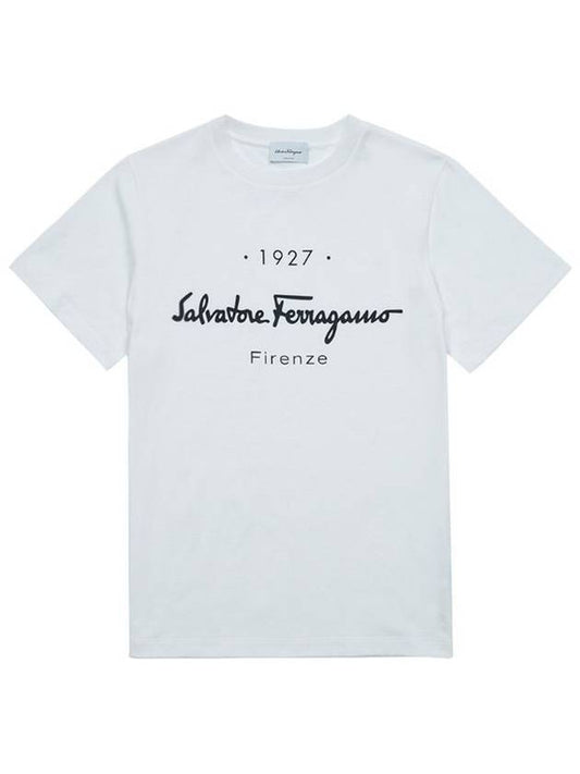 1927 Signature Short Sleeve T-Shirt White - SALVATORE FERRAGAMO - BALAAN 2