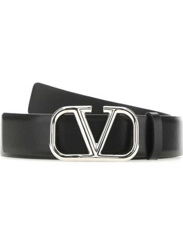 V Logo Signature Leather Belt Black - VALENTINO - BALAAN 1