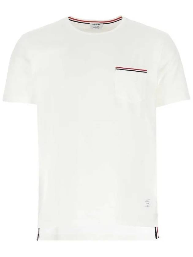 Men's Medium Weight Jersey Tipped Pocket Crewneck Short Sleeve T-Shirt White - THOM BROWNE - BALAAN 2