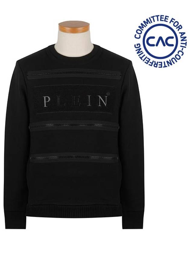 Logo Print Zipper Design Cotton Sweatshirt Black - PHILIPP PLEIN - BALAAN 3