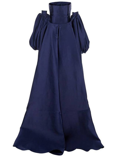 'Lea' Blue Long Dress With Rear Cape Insert And Train In Tech Fabric Stretch Woman - SOLACE LONDON - BALAAN 2