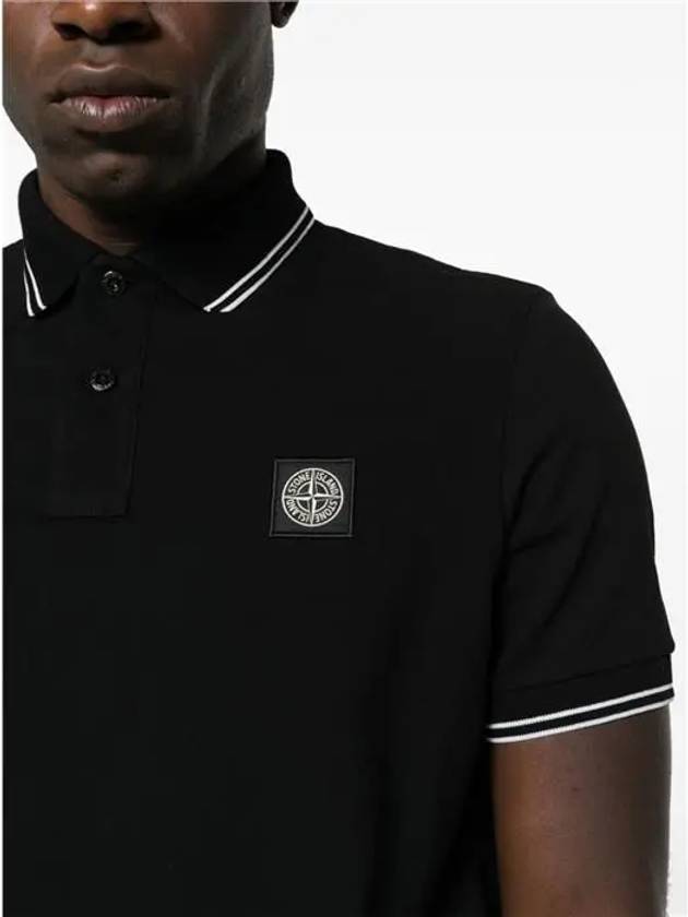 Stretch Cotton Pique Short Sleeve Polo Shirt Black - STONE ISLAND - BALAAN 4