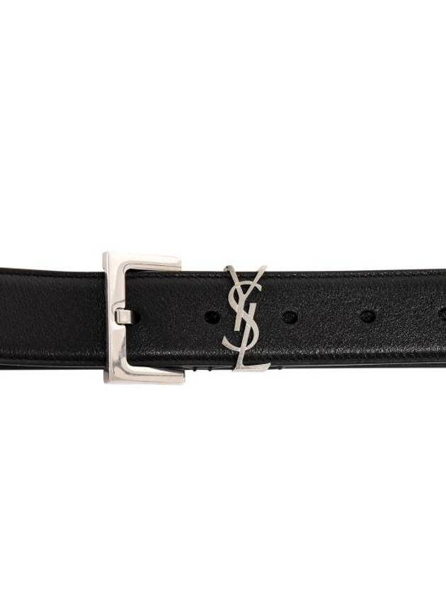 Square Buckle Monogram Leather Belt Black - SAINT LAURENT - BALAAN 4