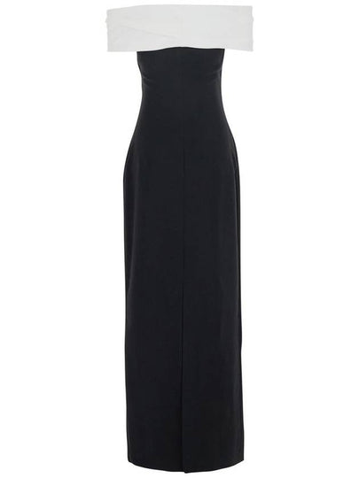 'Eva' Black Off-Shoulder Long Dress With Draped Detail In Tech Fabric Woman - SOLACE LONDON - BALAAN 2