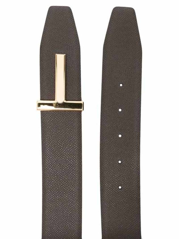 Gold Soft Grain Leather T Icon Belt Brown Black - TOM FORD - BALAAN.