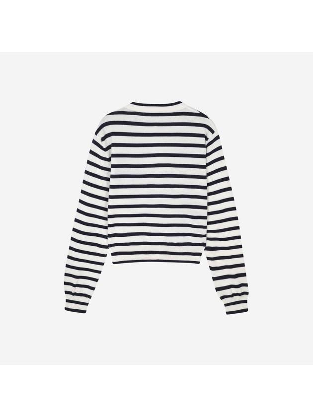 Fox Head Intarsia Regular Striped Cardigan Black White - MAISON KITSUNE - BALAAN 3