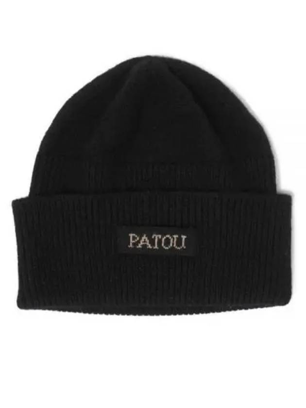 Logo Patch Wool Cashmere Beanie Black - PATOU - BALAAN 2