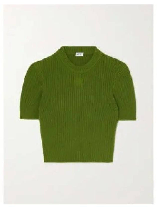 Cashmere Crop Knit Top Forest Green - LOEWE - BALAAN 2