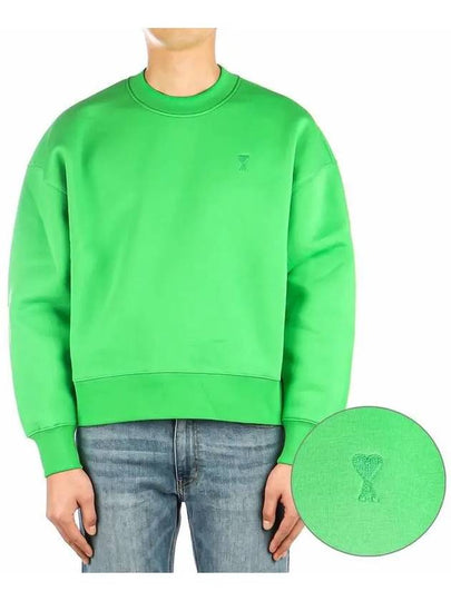 Tonal Heart Crew Neck Sweatshirt Green - AMI - BALAAN 2