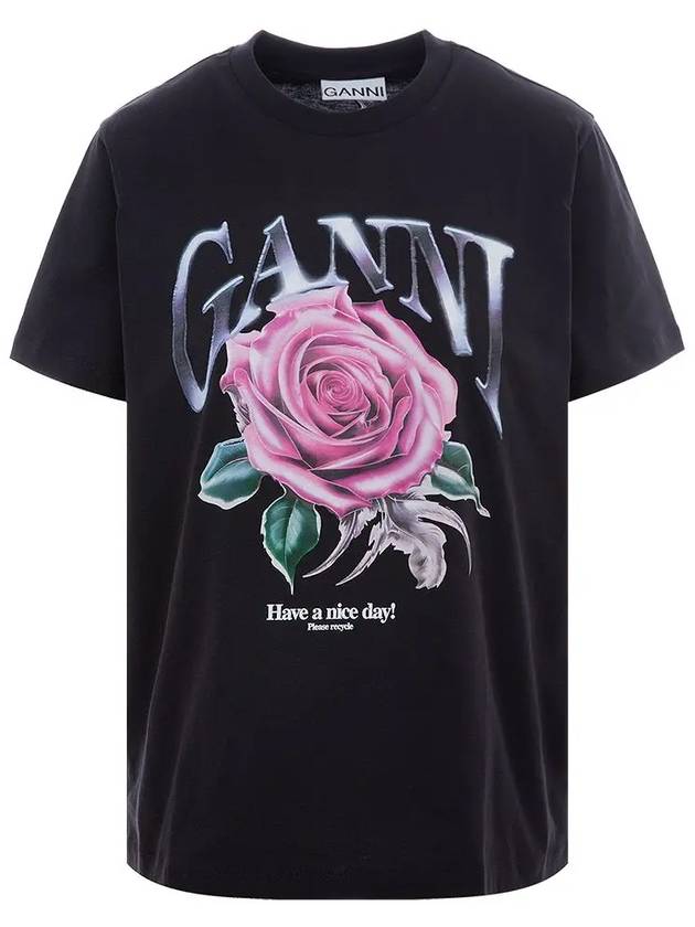 Basic Rose Relax Jersey Short Sleeve T-Shirt Black - GANNI - BALAAN 2