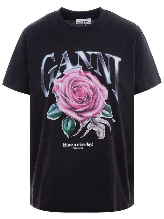 Basic Rose Relax Jersey Short Sleeve T-Shirt Black - GANNI - BALAAN 2