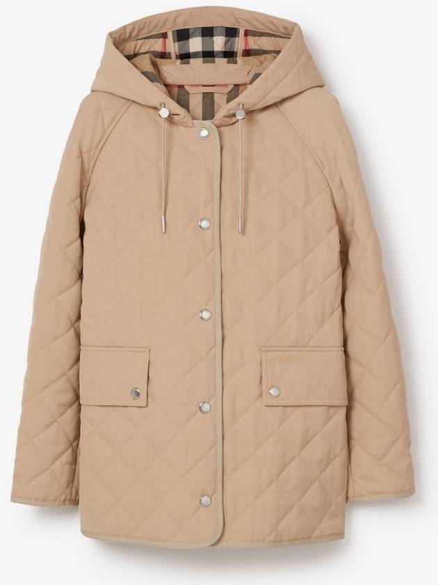 Logo Detail Diamond Quilted Hooded Jacket Soft Fawn - BURBERRY - BALAAN 3