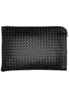 Intrecciato Weaving Zipper Medium Clutch Bag Black - BOTTEGA VENETA - BALAAN 2