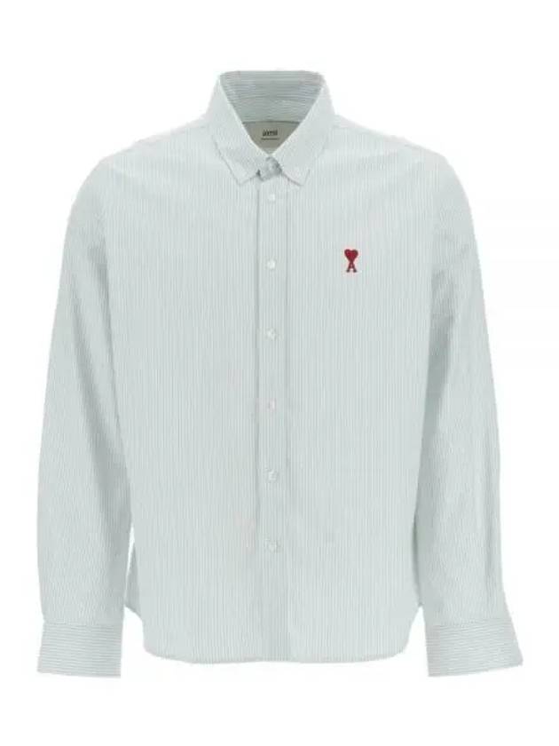 Heart Logo Stripe Button Cotton Long Sleeve Shirt White Antique Clay - AMI - BALAAN 2