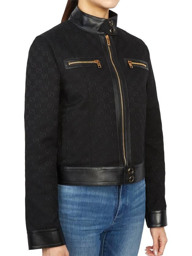 GG Leather Triming Zip-up Jacket Black - GUCCI - BALAAN 5