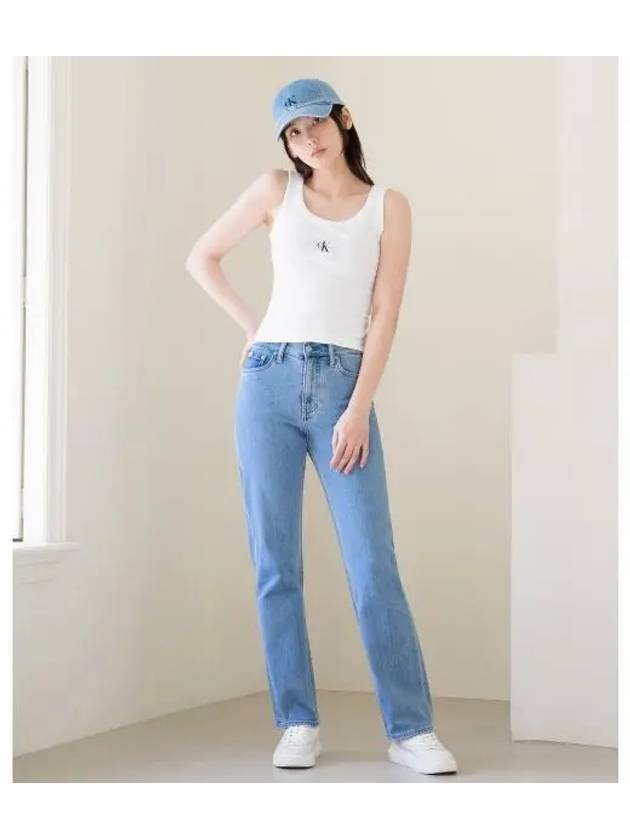 Jeans High Rise Denim Straight Jeans Mid Blue - CALVIN KLEIN - BALAAN 2