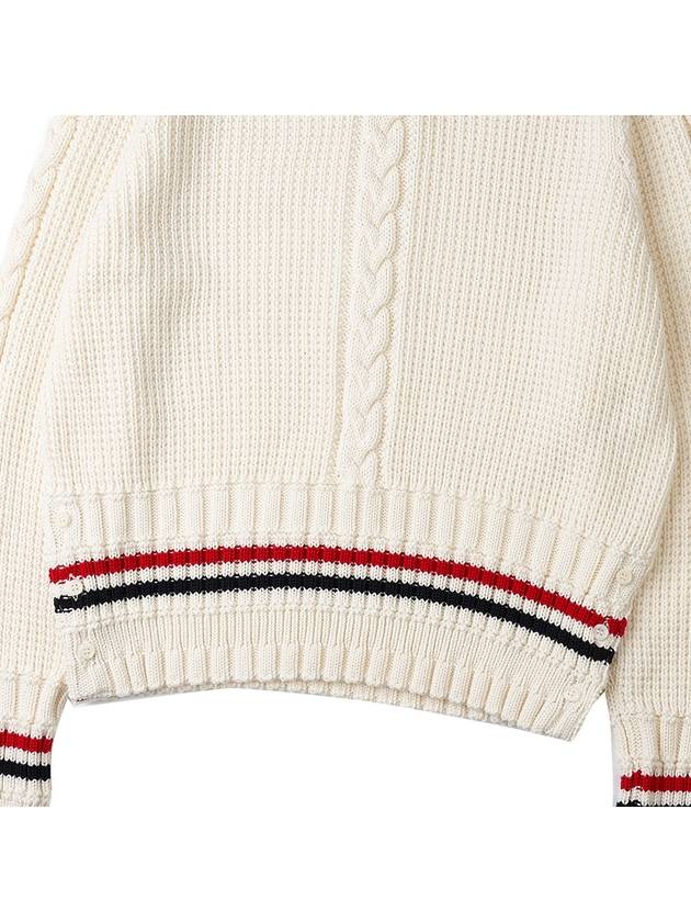 Men's Cable Stitch Merino Striped Wool Knit Top White - THOM BROWNE - BALAAN 7