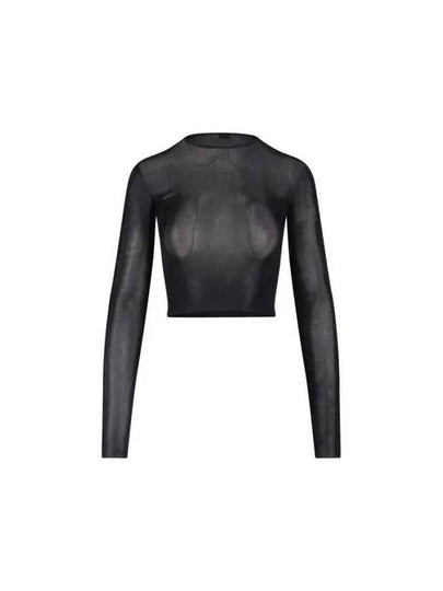 Crew Neck Rib Crop Knit Top Black - SAINT LAURENT - BALAAN 2