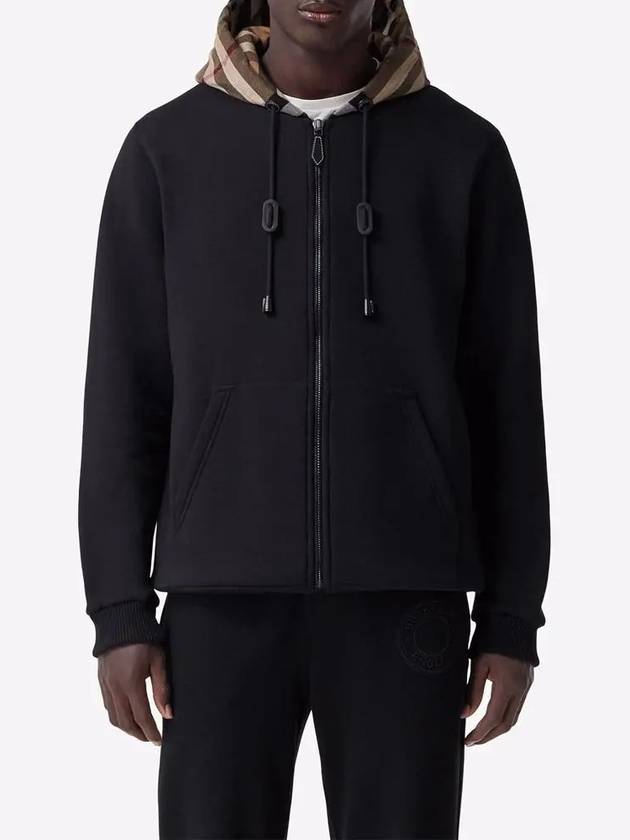 Check Cotton Blend Hoodie Zip-Up Top Black Birch Brown - BURBERRY - BALAAN 4