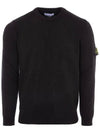 Logo Patch Lambswool Crewneck Knit Top Black - STONE ISLAND - BALAAN 3