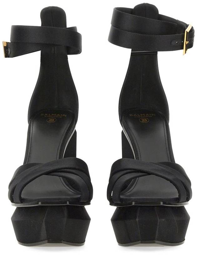 Women's Ava Satin Flatform Sandals Heel Black - BALMAIN - BALAAN 5