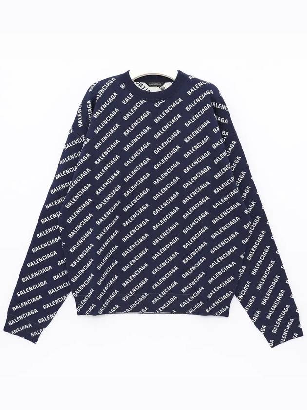 Allover Logo Crew Sweatshirt Navy - BALENCIAGA - BALAAN 4