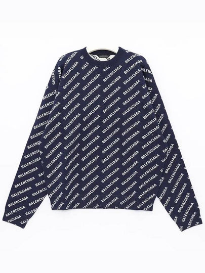 Allover Logo Crew Sweatshirt Navy - BALENCIAGA - BALAAN 2