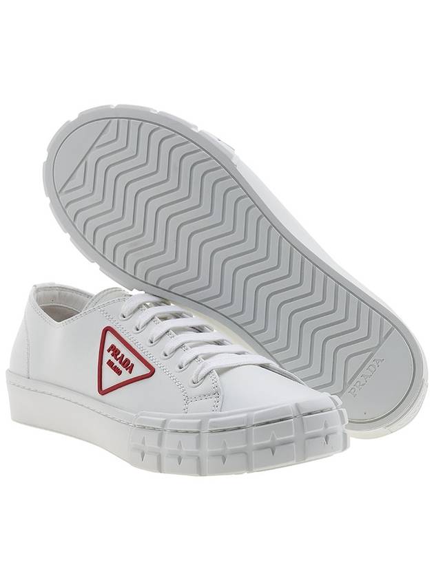 Triangle Logo Leather Low-Top Sneakers White Red - PRADA - BALAAN 6