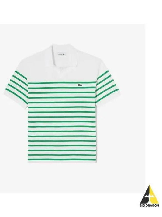 Men s Open Collar Marine Stripe Polo Mint - LACOSTE - BALAAN 1