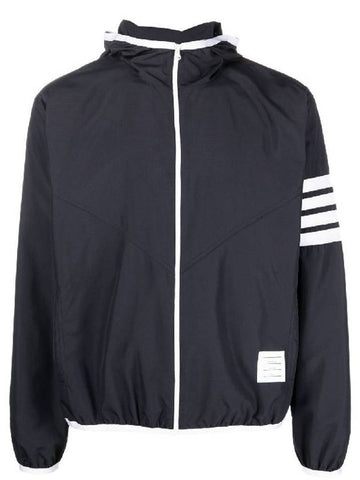 Military Ripstop Mesh 4-Bar Packable Hooded Jacket Navy - THOM BROWNE - BALAAN 1