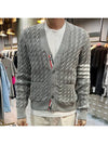 Diagonal Cable V-Neck Knit Cardigan Light Grey - THOM BROWNE - BALAAN 3