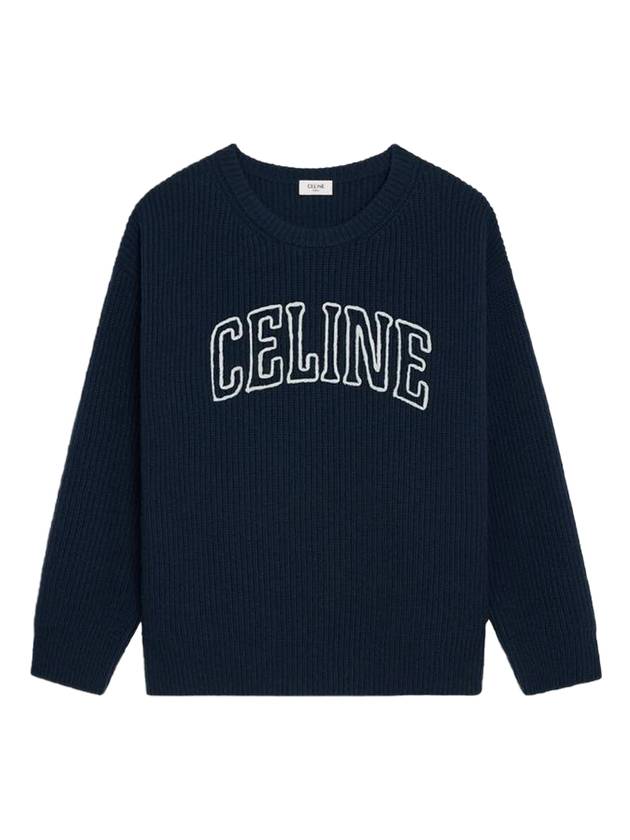 Logo Oversized Wool Knit Top Navy - CELINE - BALAAN 1