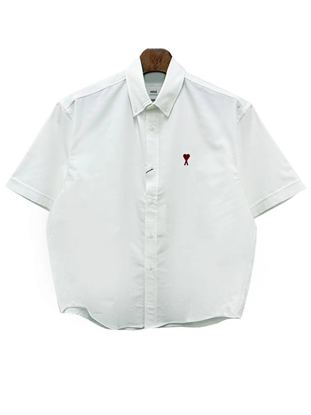 Heart Logo Short Sleeve Shirt White - AMI - BALAAN 2