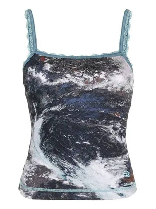 T Hop Lace Ribbed Planet Print Sleeveless Blue - DIESEL - BALAAN 2