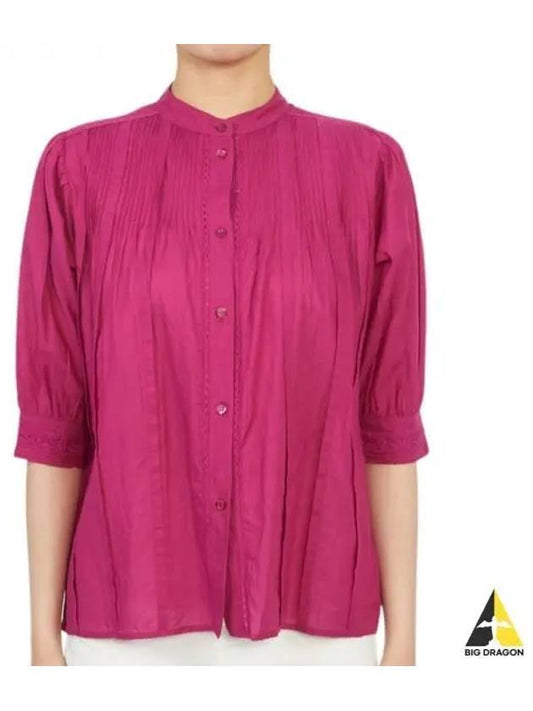 Women's Lace Button Cotton Blouse Purple - VANESSA BRUNO - BALAAN 2