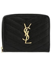 Monogram Zipper Grained Leather Half Wallet Black - SAINT LAURENT - BALAAN 2