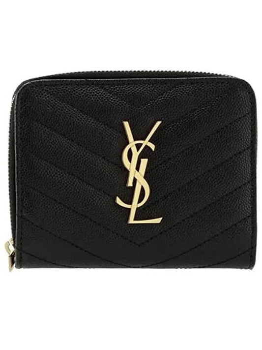 Monogram Zipper Grained Leather Half Wallet Black - SAINT LAURENT - BALAAN 2