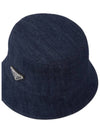 Triangle Logo Denim Cotton Bucket Hat Navy - PRADA - BALAAN.