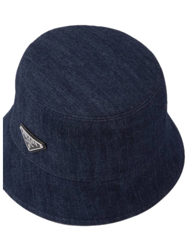 Triangle Logo Denim Cotton Bucket Hat Navy - PRADA - BALAAN 5