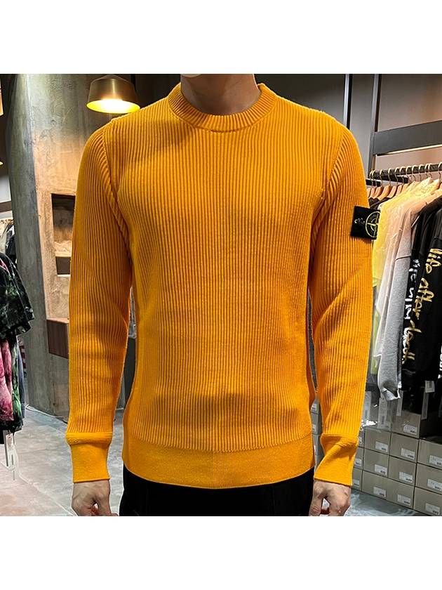 Wappen Patch Crew Neck Ribbed Wool Knit Top Yellow - STONE ISLAND - BALAAN 3