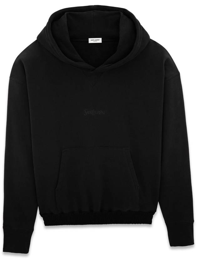 Embroidered Logo Ribbed Cuffs Cotton Hoodie Black - SAINT LAURENT - BALAAN 2