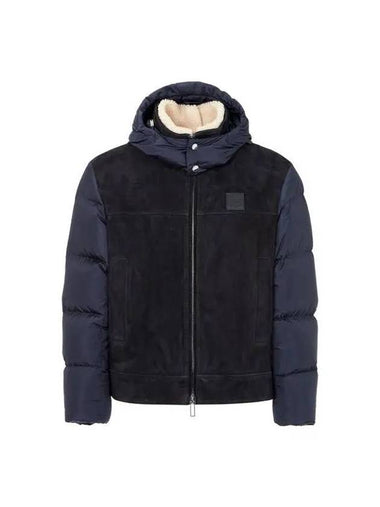 Men s Padded Sleeve Leather Jacket Navy - EMPORIO ARMANI - BALAAN 1