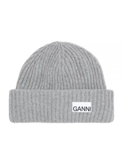 Logo Patch Knit Beanie Grey - GANNI - BALAAN 2